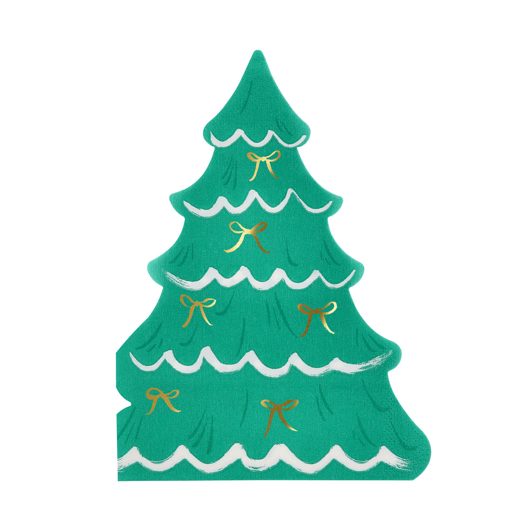 Our Christmas paper napkins are made in the shape of a Christmas tree with a stylish bow design, and gold foil details. Image3