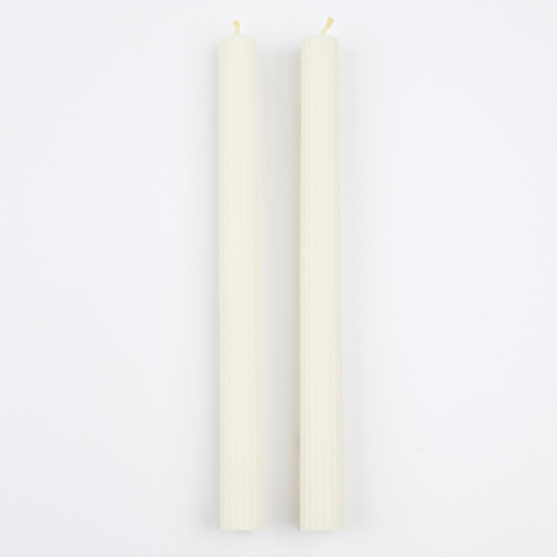 Our party candles, in a classic ivory shade with ridged details, look stunning on the mantel or party table.