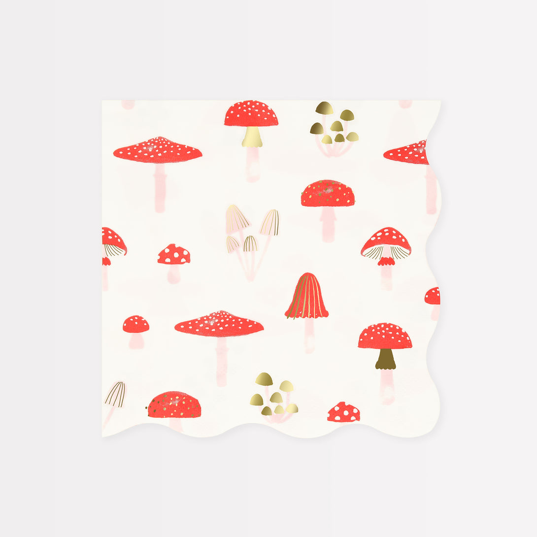 Our Christmas party napkins have a marvellous mushroom design in red, white, pink and gold.