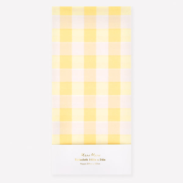 Out gingham tablecloth, made from paper in yellow, is ideal to add a sunshine touch to a birthday party, garden party or baby shower. Image1