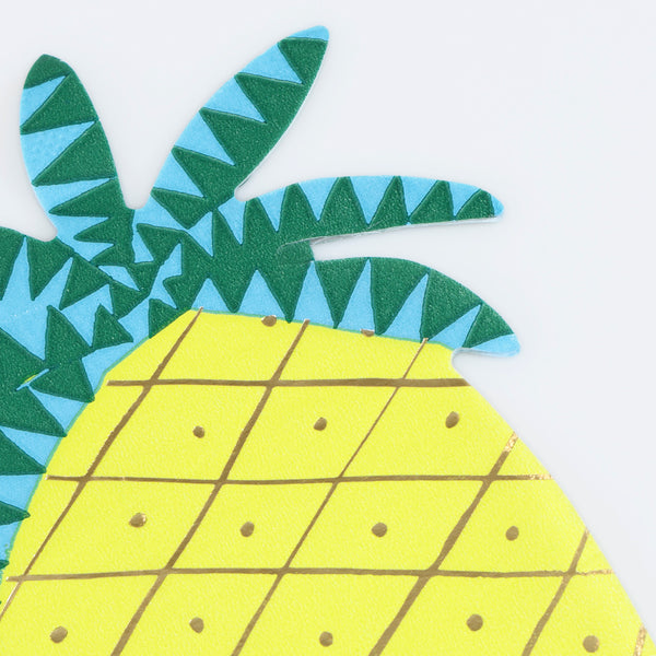 Add fun and style to a tropical party, or jungle party, with our paper napkins shaped liked pineapples with shiny gold foil details. Image3