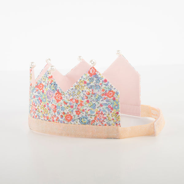 Our beautiful princess crown made with Liberty floral fabric is beautifully embellished with fake pearls. Image4