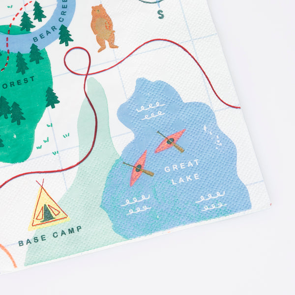Our party napkins fold out to reveal an adventure map, ideal for outdoor parties and woodland party themes. Image3