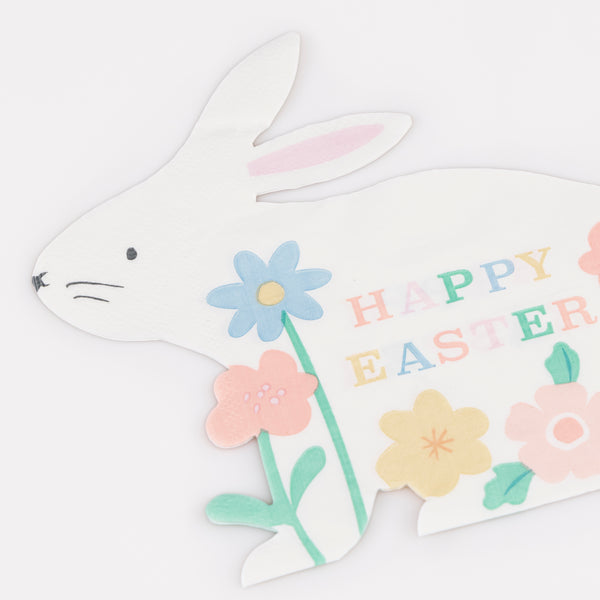 Add to your Easter tableware with our premium paper napkins in the shape of a bunny with floral illustrations in soft spring colours. Image2