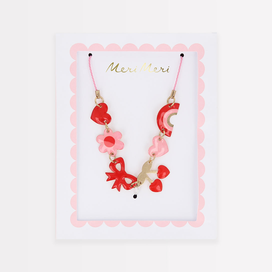 Our special enamel charm Valentine's necklace, in pink and red, is a fabulous Valentine's gift.