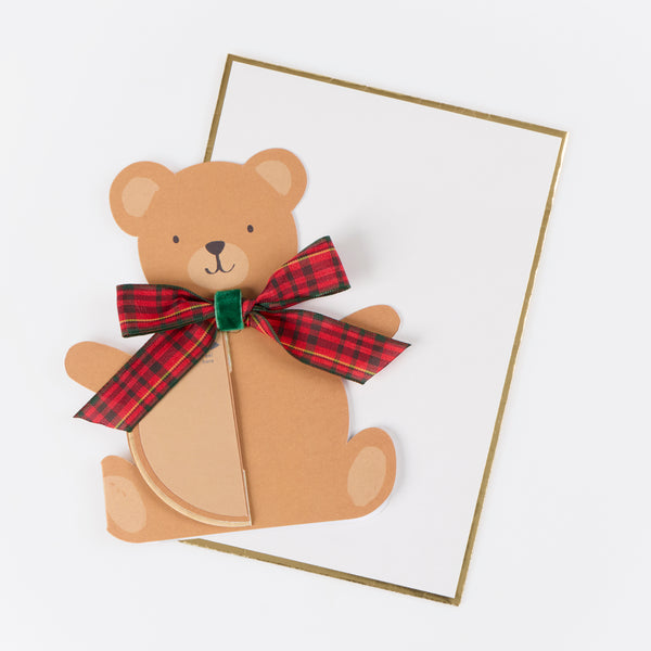 Our cute Christmas card is a teddy bear with an adorable 3D honeycomb stomach and a tartan ribbon bow, perfect as a charming card to send. Image2