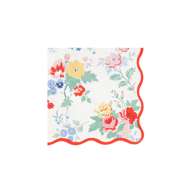 Our small party napkins have a floral design with modern pops of red, ideal for an sophisticated celebration.