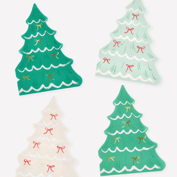 Our Christmas paper napkins are made in the shape of a Christmas tree with a stylish bow design, and gold foil details. Image1