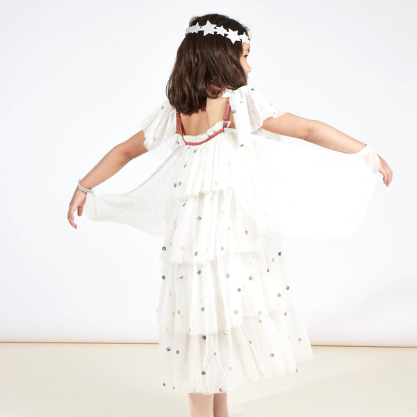 Our angel costume for kids includes a dress, wings and star headband. Image5