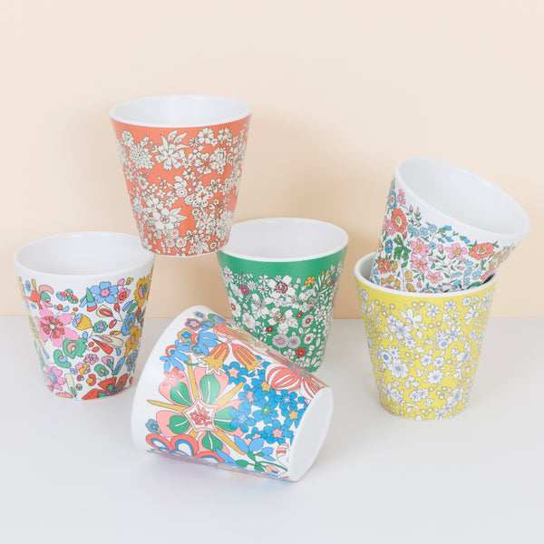 Our melamine cups feature six different pretty Liberty floral print designs, ideal for picnics and garden parties. Image1
