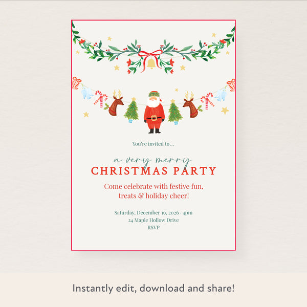 Christmas Painterly Download & Print Invitation Image1