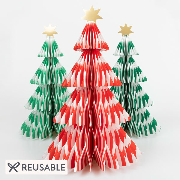 Our paper Christmas trees are made with honeycomb paper for a 3D effect, with vibrant stripes for a modern look. Image1