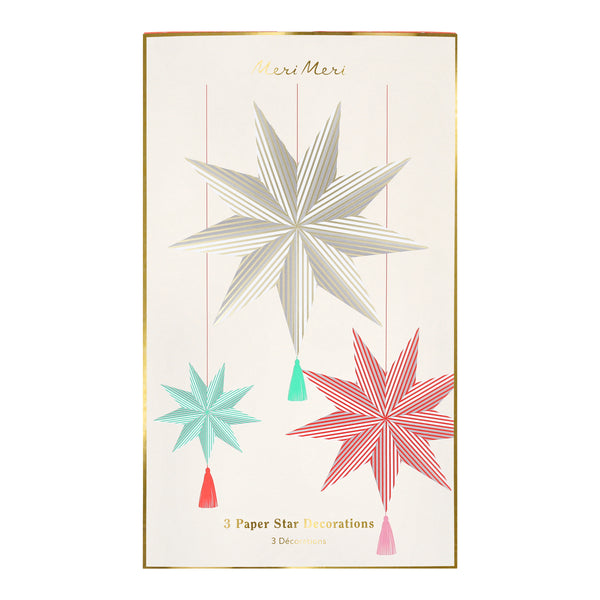Our striped star decorations create a wonderful 3D shape, and are embellished with bright tassels and red velvet ribbons. Image6