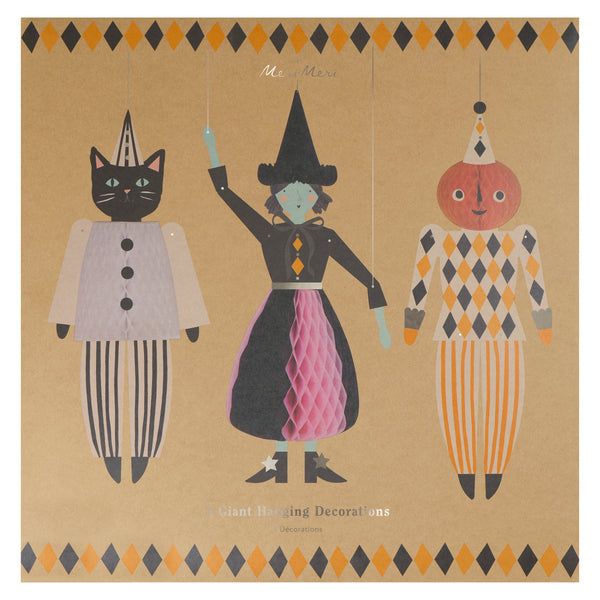 Our Halloween hanging decorations feature a black cat, witch and pumpkin with fun 3D honeycomb details and fun embellishments. Image8