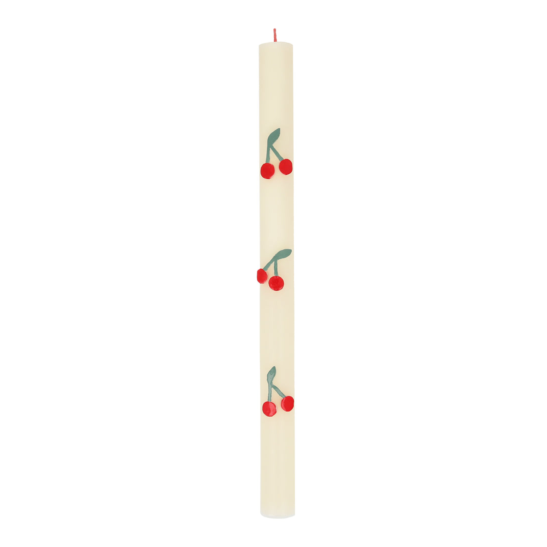 These table candles, with coloured wicks and cherry details, are ideal as a host gift or when you're looking for decorative candles.