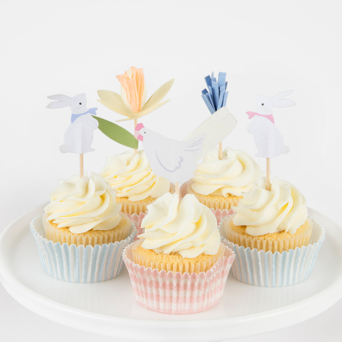 Our Easter cupcake kit is a fabulous Easter gift and includes Easter icon toppers and pink and blue gingham cupcake cases.