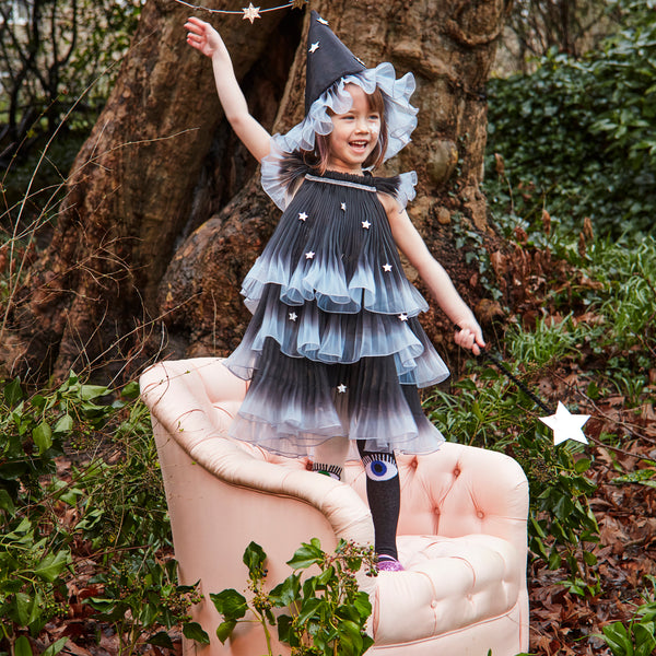 Our witch costume, with a witch hat, dress and wand, is the perfect kids Halloween costume for those who love to look magical.,Our witch costume, with a witch hat, dress and wand, is the perfect kids Halloween costume for those who love to look magical. Image1