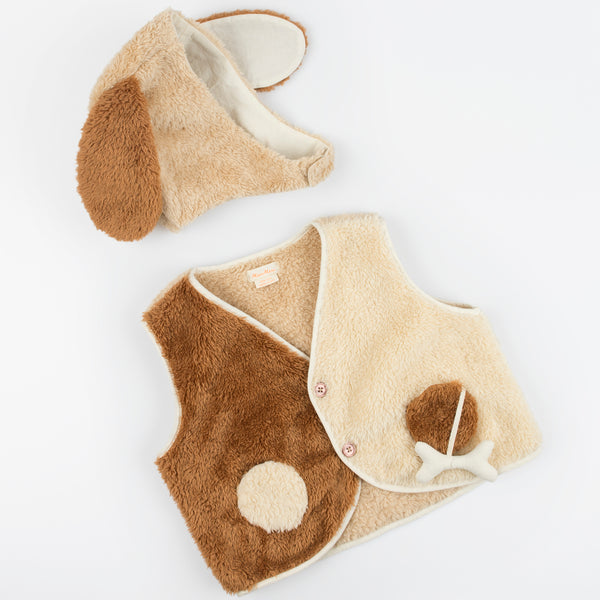 Our dog costume for kids is so cute, and consists of a hat and vest made from fleece.,Our dog costume for kids is so cute, and consists of a hat and vest made from fleece. Image1