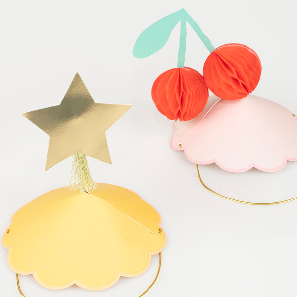 Our party hats feature flowers, cherries and stars, perfect for any special party. Image5