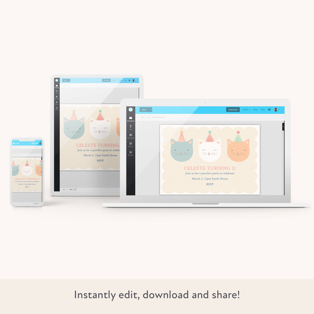Cute Kitten Download & Print Invitation Image2