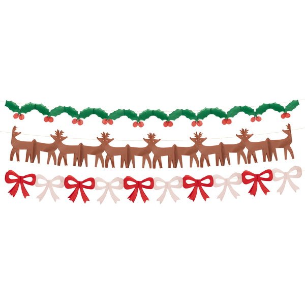 Our classic Christmas garlands, featuring reindeer, bows and holly and berries, are made with colourful tissue paper. Image2