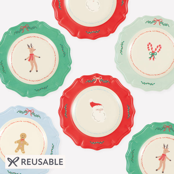 Our Christmas melamine plates, in a side plate size, feature jolly designs of traditional Christmas motifs with seasonal colours for a fun look. Image1