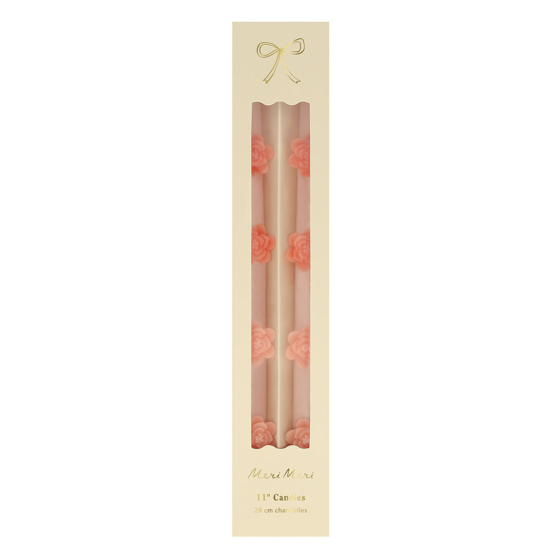 Make any pink party look amazing with our taper candles with pink flowers and pink wicks.