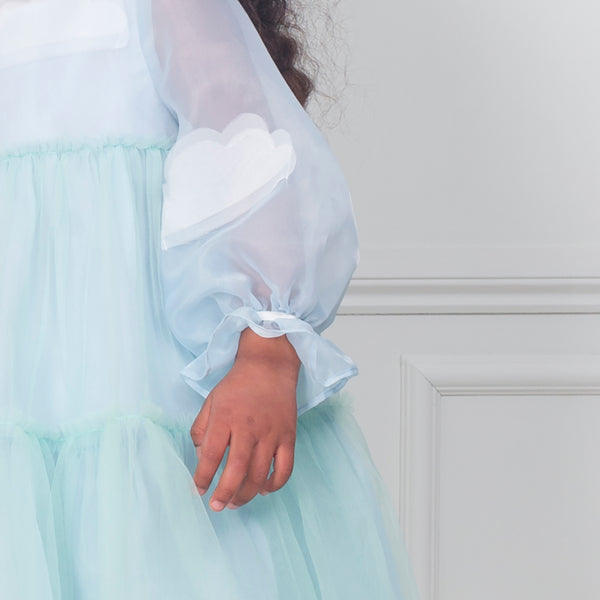 Kids will love our cloud costume, a fabulous girls costume with a blue organza dress with a green tulle layered skirt. Image5