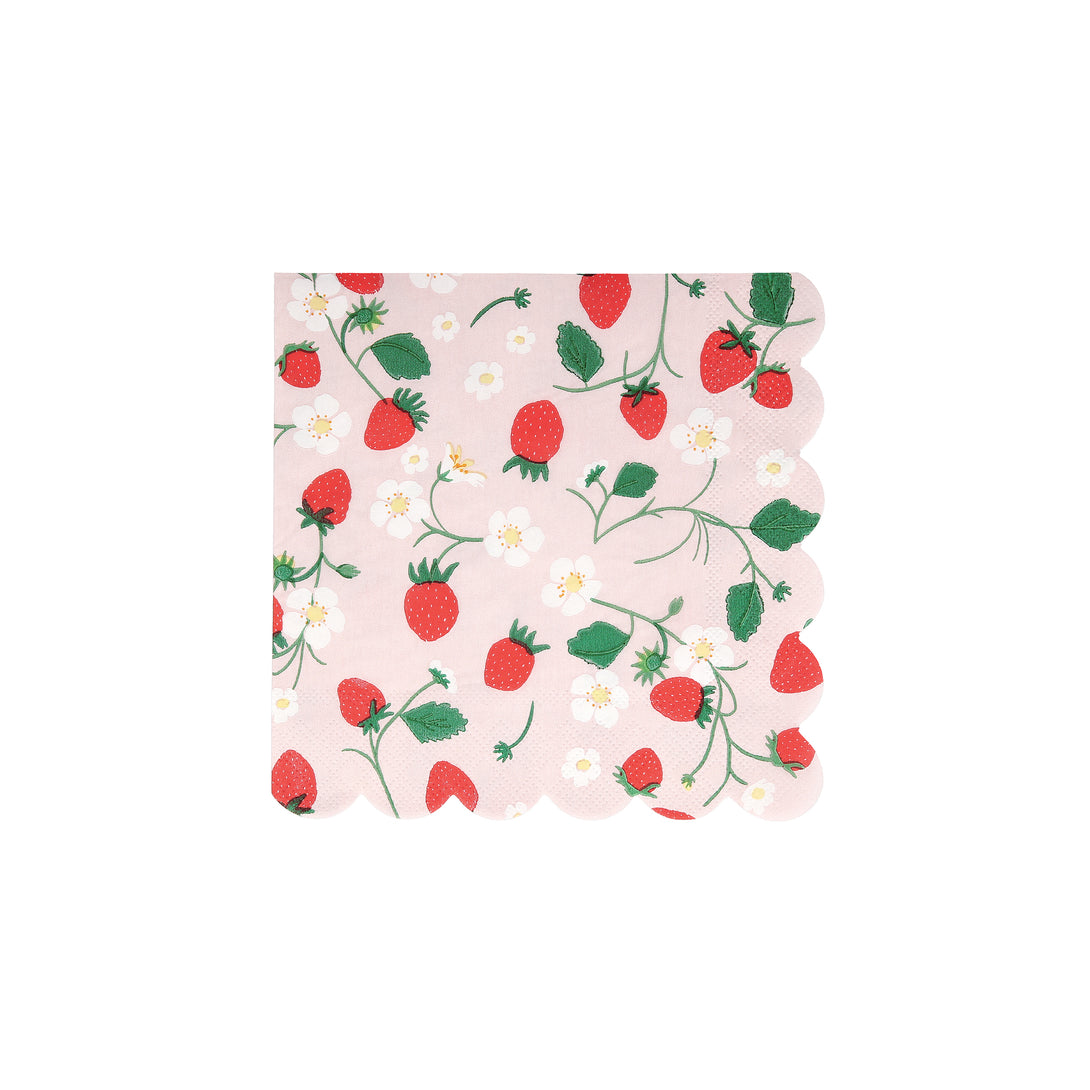 Our party napkins, in a handy small size, have a sweet strawberry design and scalloped edge, use them for picnics or garden parties.