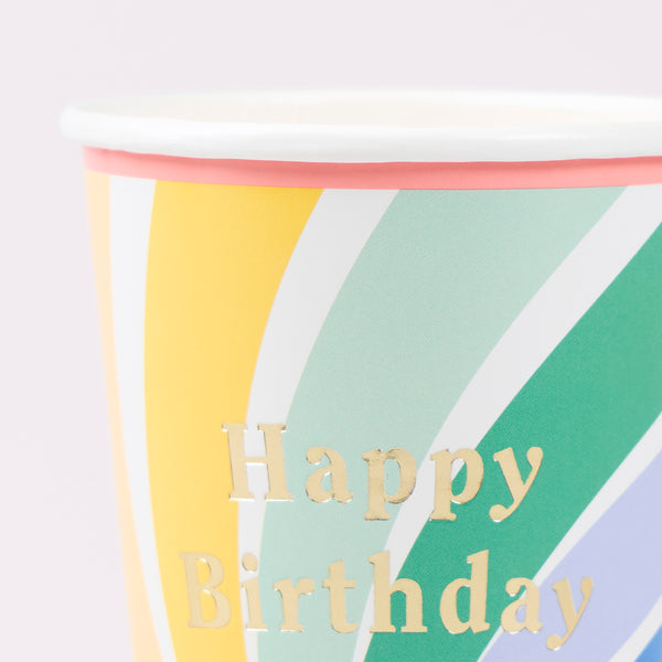 Our party cups are perfect for a birthday, party made from paper and suitable for hot and cold drinks, they feature a rainbow of colours. Image2