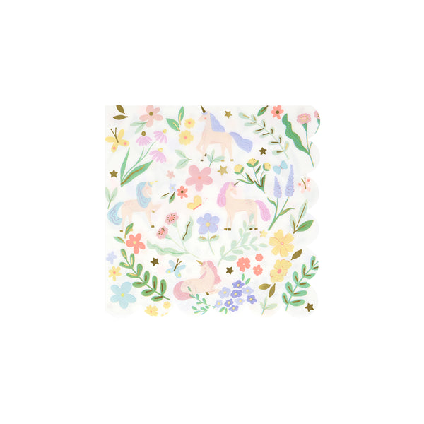 Our small unicorn napkins are crafted in pastels and shiny gold foil with pretty flower designs. Image3