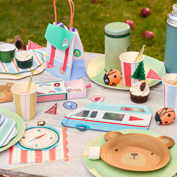 Our party napkins, in the shape of a compass, are brilliant for a camping party or woodland party theme. Image2