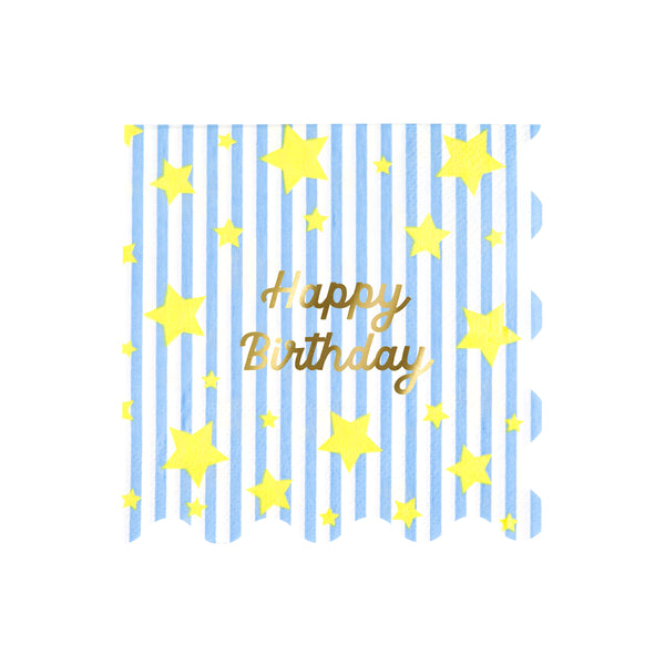 Our large napkins, made from 3-ply paper, are perfect for a birthday party, featuring stripes, neon stars, and a gold foil “Happy Birthday”. Image4