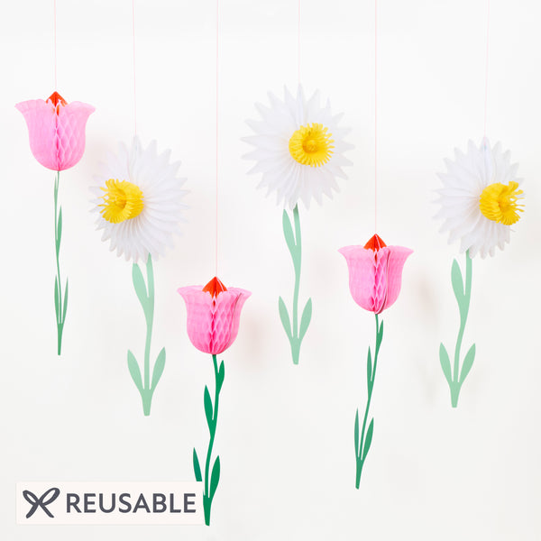 Our hanging decorations are big and beautiful honeycomb flowers, perfect to add springtime beauty to any celebration. Image1
