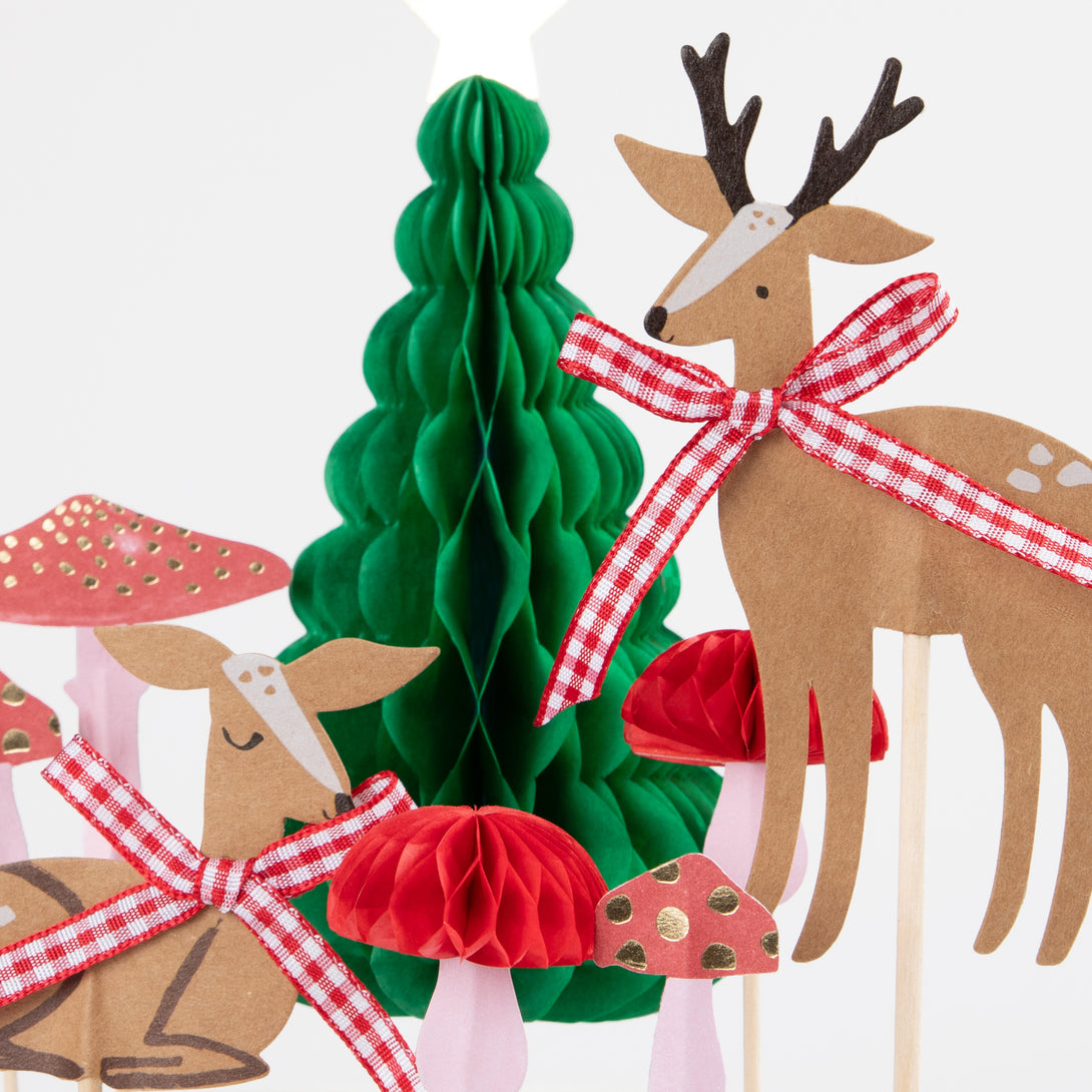 Our woodland Christmas cake toppers mix traditional designs with on-trend mushrooms for a special look.