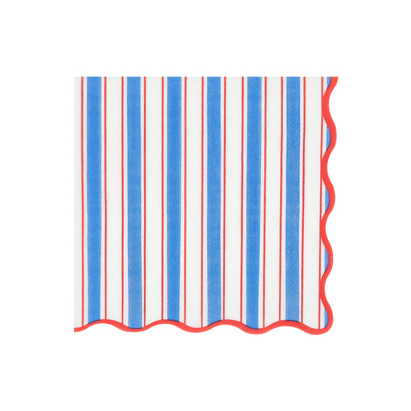 Use our large napkins, made from 3-ply paper with red, white and blue stripes, to enhance a nautical themed party. Image3