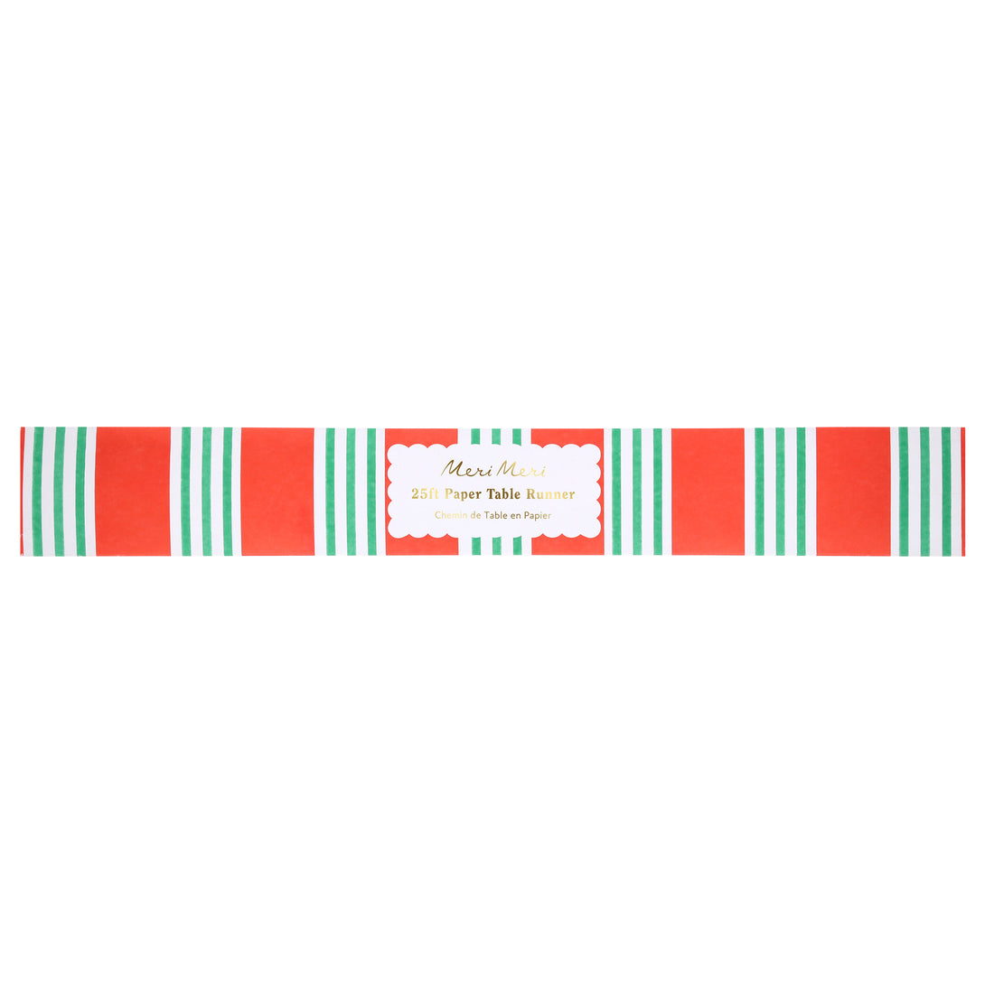 Our Christmas table runner, made from high-quality paper, features bold stripes in red and green for a wonderful festive look. Image2