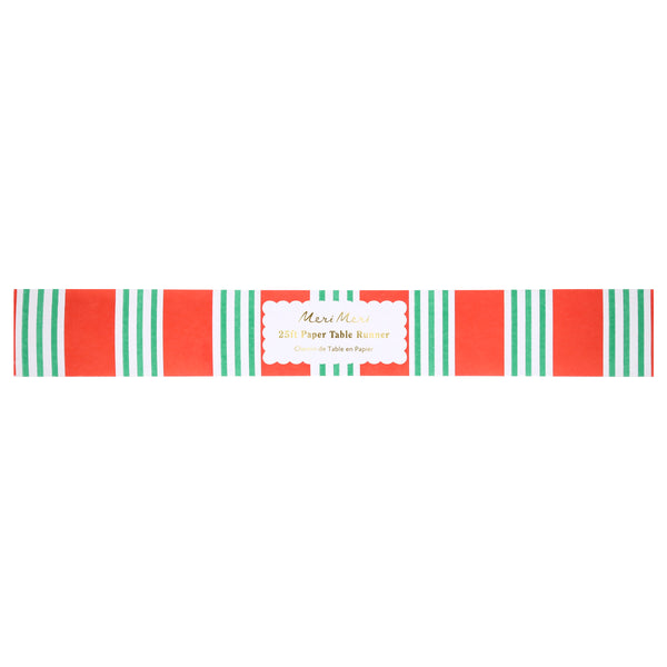 Our Christmas table runner, made from high-quality paper, features bold stripes in red and green for a wonderful festive look. Image2