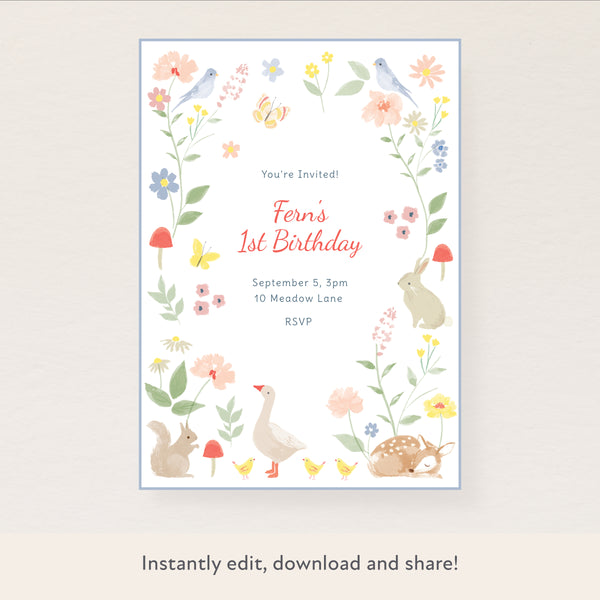 Little Animals Download & Print Invitation Image1