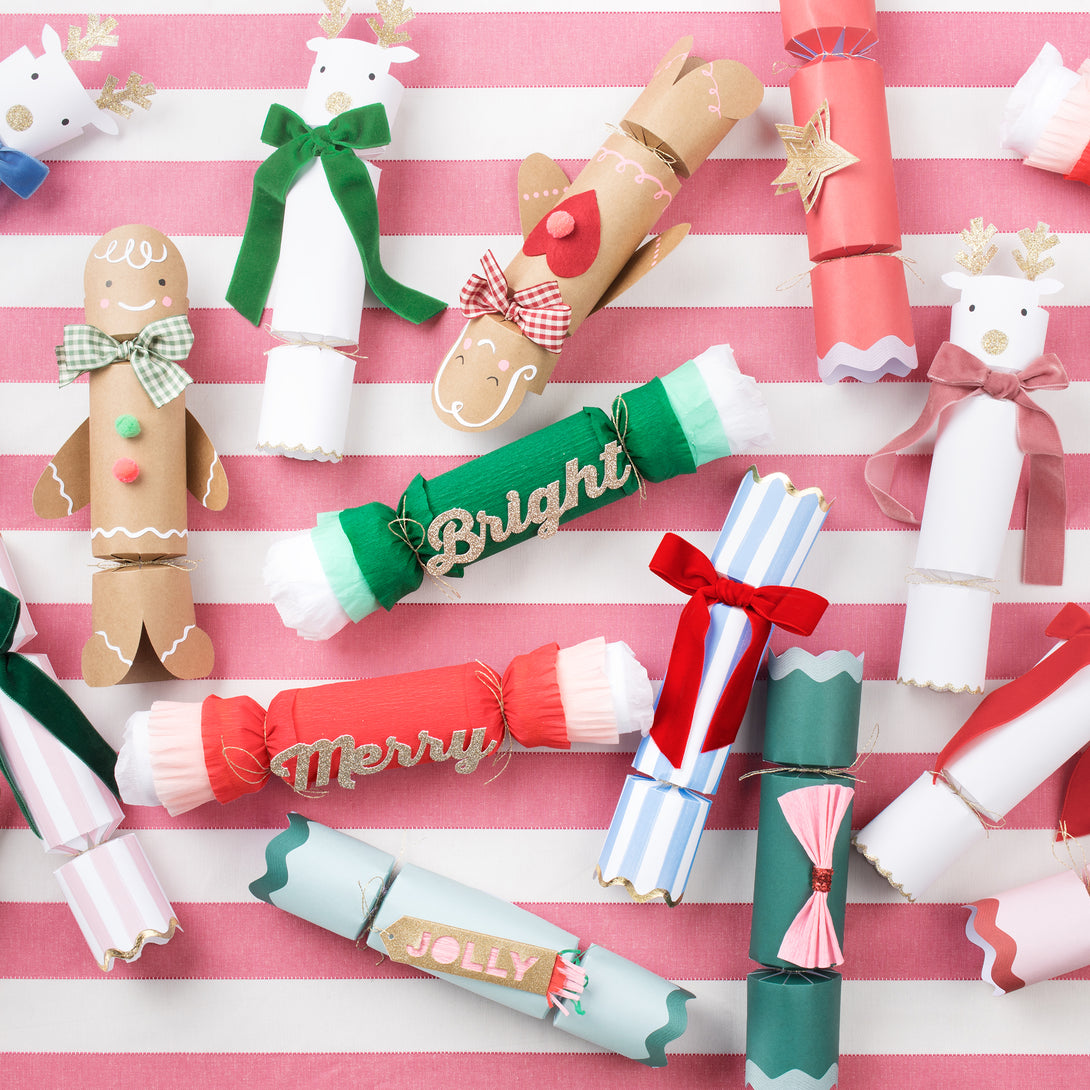 Our luxury Christmas crackers have festive colours, gold foil details and exciting gifts.