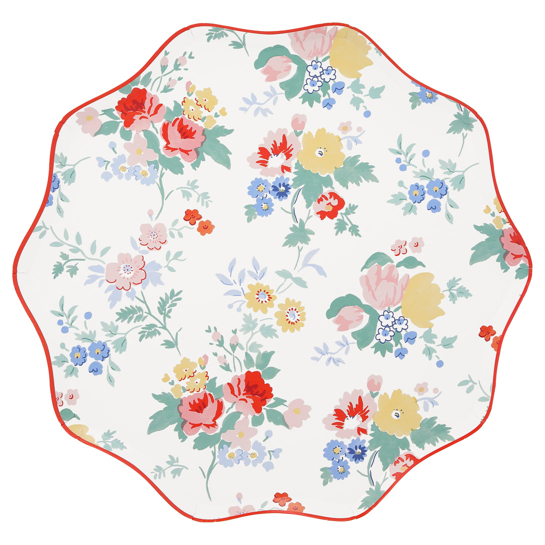 Use our paper dinner plates, with a wonderful vintage-style floral design with pops of modern red, for any sophisticated meal.