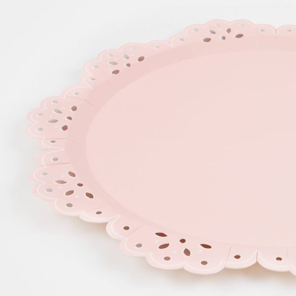 Our pretty party plates with a lace design are the perfect baby shower plates or bridal shower plates. Image3