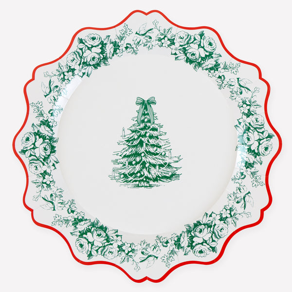Our elegant Christmas range features a Toile du Jouy design in red and green, with plates, napkins, cups and a stylish paper garland. Image4