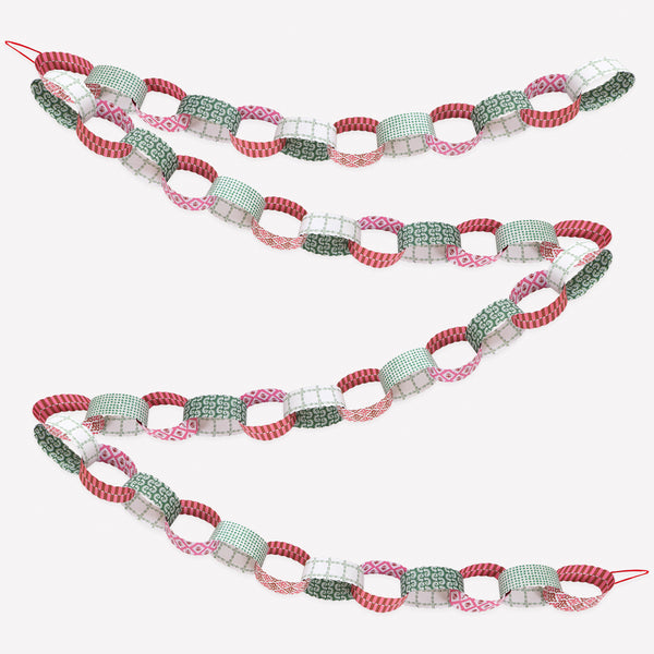 Our paper chain garland features Molly Mahon block prints designs in Christmas colours, perfect to add to your festive decorations. Image1