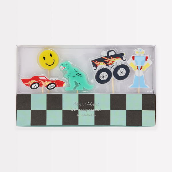 Our Toybox party set includes tableware, candles, party bags and a garland all with vibrant retro designs, ideal for fun birthday parties.  Image1