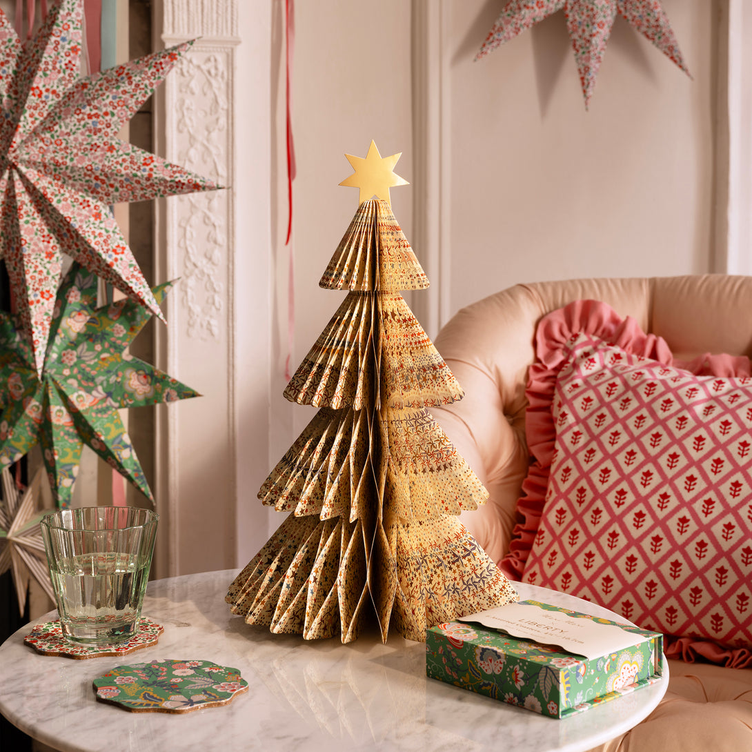 Our luxury Christmas trees, made from honeycomb paper with elegant Liberty floral and star print designs, are a wonderful 3D design. Image2