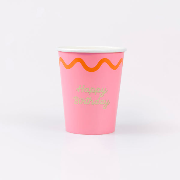 Our birthday party cups are created in eight bright colourways with a shiny gold foil Happy Birthday message, suitable for hot and cold drinks. Image4