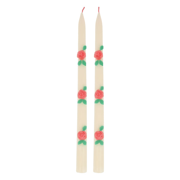 Our ivory candles have red rose embellishments and red wicks, ideal to add to your Valentine's party supplies.