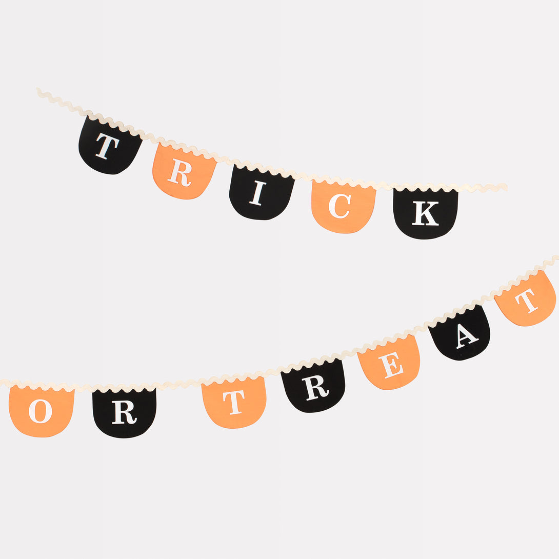 Our black and orange Halloween garland is made from fabric, so is the perfect reusable Halloween decoration.