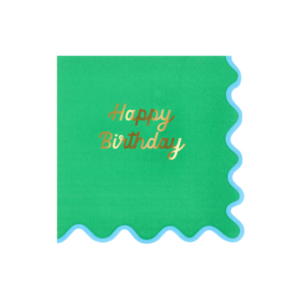 Our birthday napkins, made from 3-ply paper, feature four bright colourways, a ricrac style edge, and a shiny gold foil birthday message. Image6